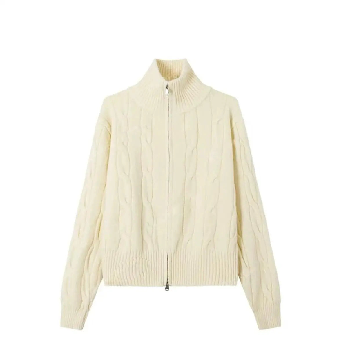 Vintage Elegant Women's Solid Knitted Cardigan Twists Sweater Autumn And Winter Long Sleeved Double Zipper Short Crochet Tops