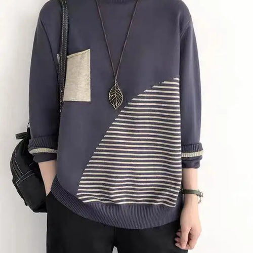 Load image into Gallery viewer, 2024 New Women Striped Patchwork Half High Neck Knitted Tops Streetwear Autumn Winter Casual Long Sleeve Pullover Sweater Trendy
