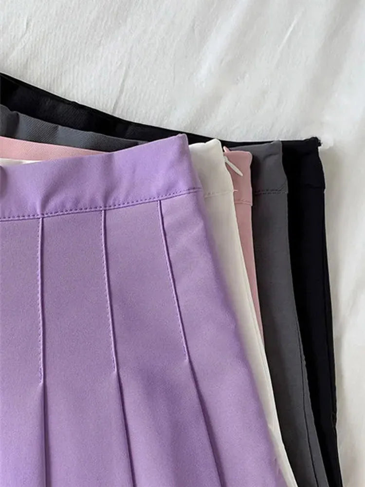 Black Skirt Female Summer High Waist gothic Anti-Glare A-Line Pleated Skirt Short Skirt Purple Ins Tide Ulzzang Skirt