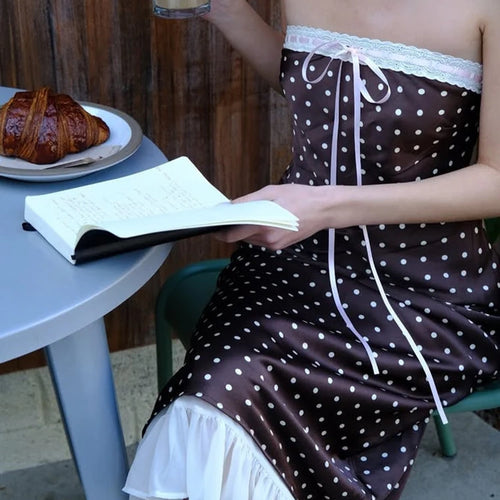 Load image into Gallery viewer, Lace Strapless Backless Sexy Midi Dress For Women Fashion Off-shoulder Sleeveless Bodycon Polka Dot Dress Elegant
