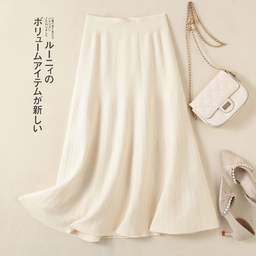 Load image into Gallery viewer, Korean Fashion 2024 Autumn Winter Ladies New Solid Elegant Elastic High Waist Pleated Long Skirt Women Slim Knitted A-line Skirt
