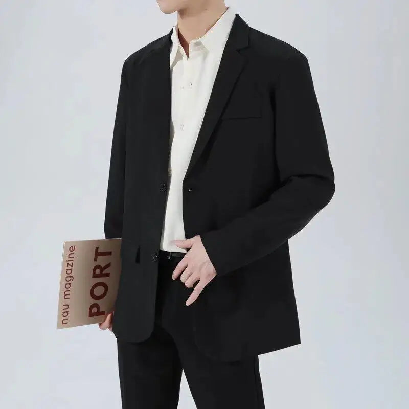 Korean Style Men's Blazers Single Breasted Lapel Menswear Business Casual Solid Color New Spring Male Suit Jackets 9W1225