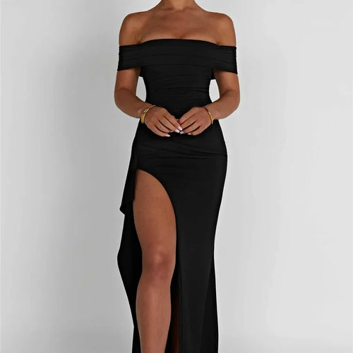 Load image into Gallery viewer, Elegant Off-shoulder High Split Maxi Dress Women Fashion Strapless Sleeveless Backless Bodycon Club Party Sexy Dress
