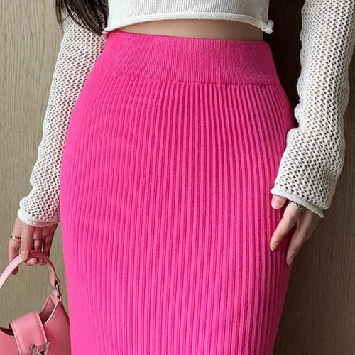 Load image into Gallery viewer, Autumn Winter Women Solid Straight Knitted Skirt Elastic High Waist Office Ladies Striped Wrapped Hip Long Skirts Popular
