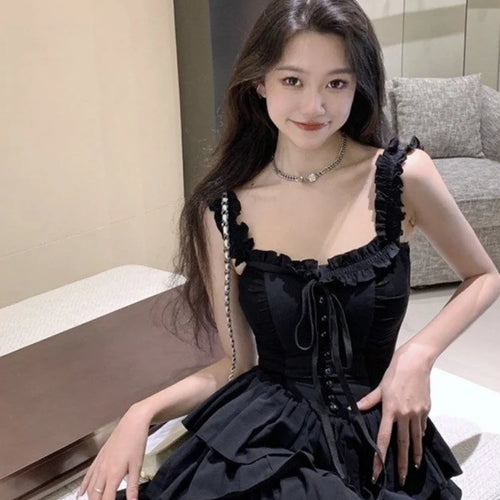 Load image into Gallery viewer, Gothic Goth Harajuku Sexy Slip Dress Ruffles Y2k Streetwear Dark Punk Cake Dresses Party Korean Fashion Summer
