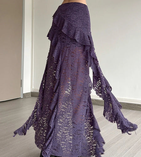 Tassels Women Skirts Irregular Hem Multi-Layered Ruffles Lace Patchwork Sweet Summer Trend Daily Skinny Versatile Bottoms