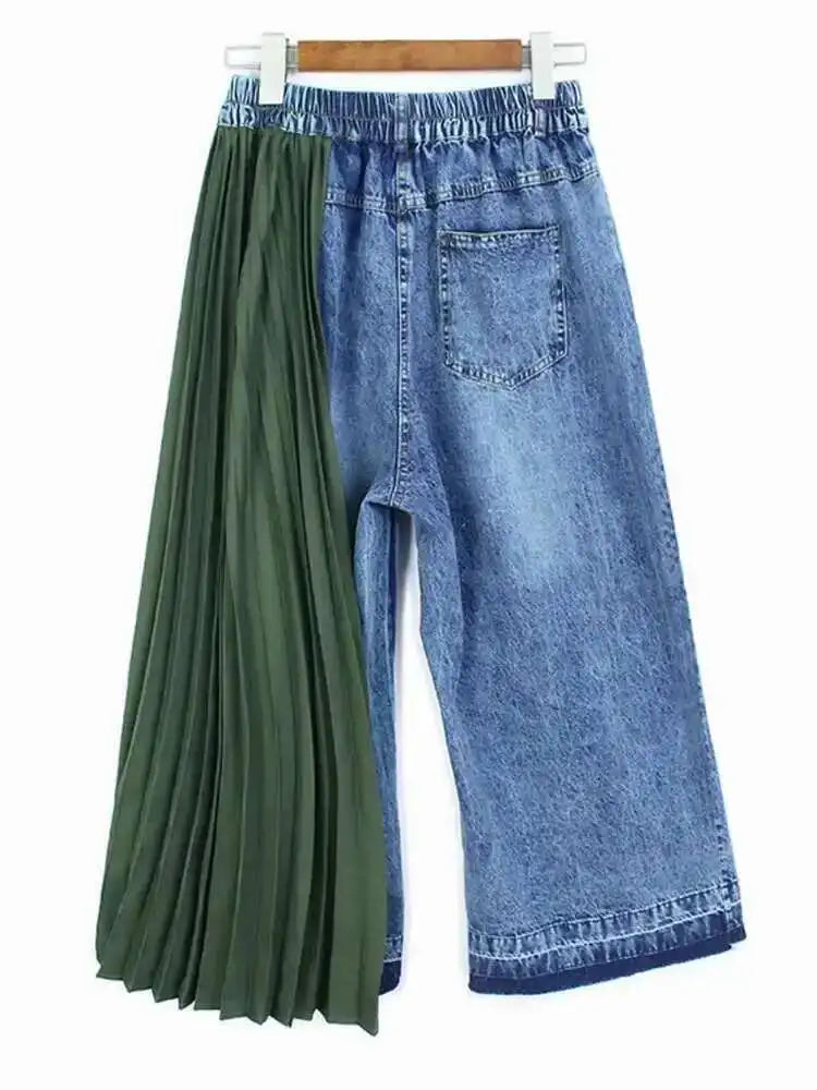 High Elastic Waist Denim Pleated Long Wide Leg Pants New Loose Fit Trousers Women Fashion Tide Spring Autumn 2025 1DF7228