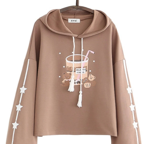 Load image into Gallery viewer, Cartoon Print Casual Hoodies Cotton Sweatshirt Women Summer Sweet Style Female Long Sleeve Basic Hooded Pullover Top
