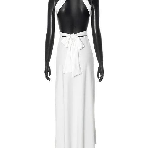 Load image into Gallery viewer, Halter Deep V Neck Sexy Maxi Dress For Women Fashion Solid Sleeveless Backless Lace-up Club Party Long Dress Vestido
