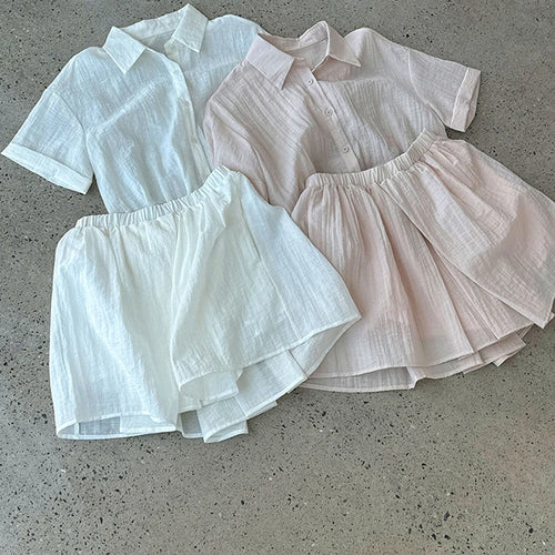 Load image into Gallery viewer, Beige Shirt Thin Half-body Skirt Two Pieces Suit New Lapel Short Sleeve Women Fashion Tide Spring Summer 2025 1DJ1239
