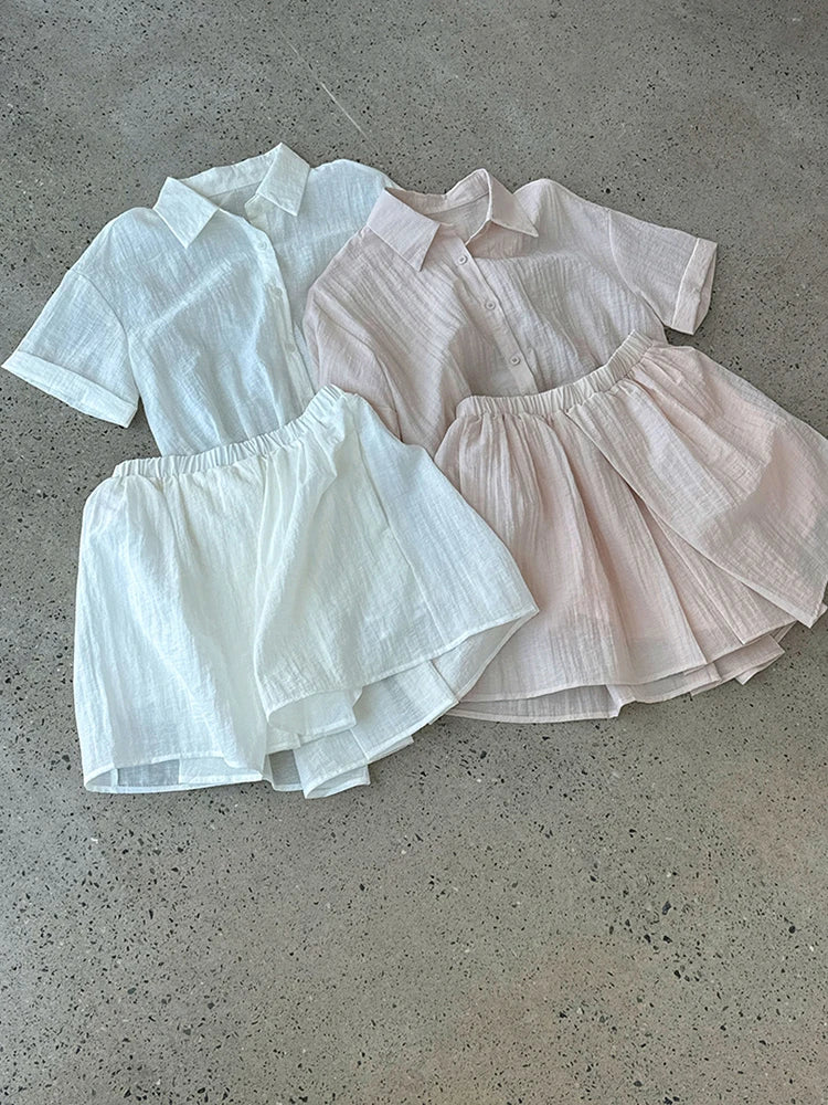 Beige Shirt Thin Half-body Skirt Two Pieces Suit New Lapel Short Sleeve Women Fashion Tide Spring Summer 2025 1DJ1239