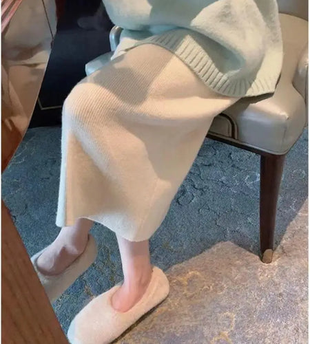 Autumn Winter Korean Fashion Solid Wrapped Hip Knitted Long Skirt Women's 2024 Elegant High Waist Festival Skirt Trendy Ladies