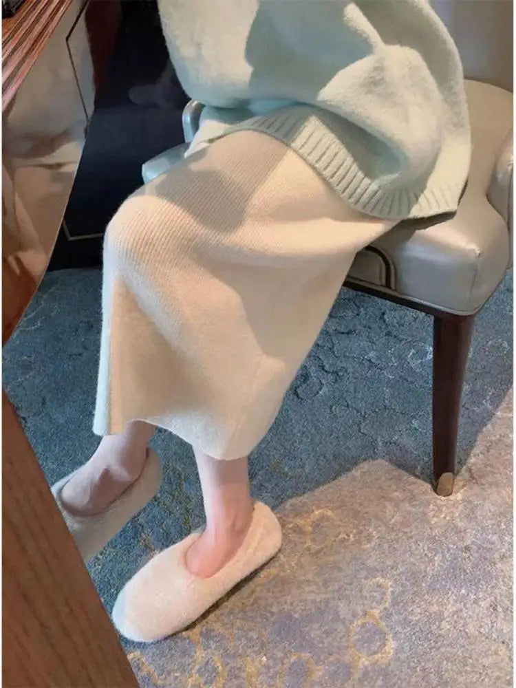 Autumn Winter Korean Fashion Solid Wrapped Hip Knitted Long Skirt Women's 2024 Elegant High Waist Festival Skirt Trendy Ladies