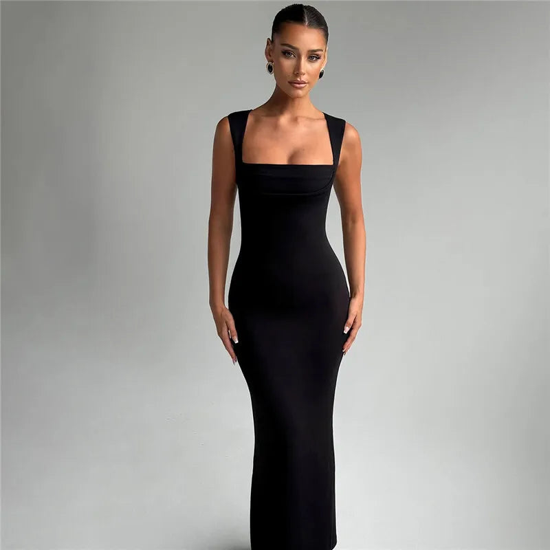 Square Collar Sleeveless Sexy Maxi Dress For Woman Fashion Spring Summer New High Waist Bodycon Club Party Long Dress