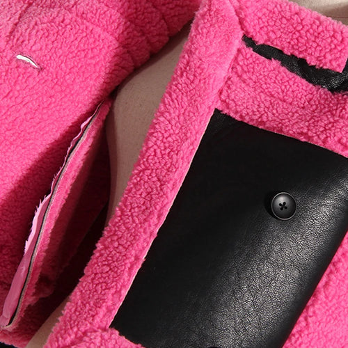 Load image into Gallery viewer, Loose Fit Rose Red Thick Warm Lambswool Jacket New Lapel Long Sleeve Women Coat Fashion Tide Spring Autumn 2025 1DH0227
