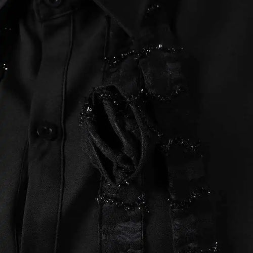 Load image into Gallery viewer, Women Black Three-dimensional Flower Big Size Blouse New Lapel Long Sleeve Shirt Fashion Tide Spring Autumn 2025 CPG2864
