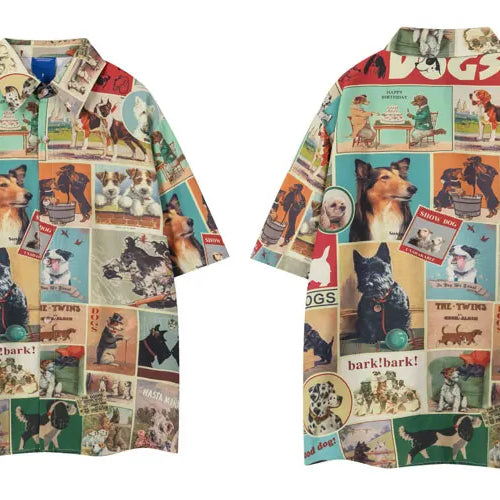 Load image into Gallery viewer, Vintage Shirts Y2K Cartoon Dog Graphic Printed Button Up Summer Blouse Streetwear Men Hip Hop Harajuku Short Sleeve Beach Shirt
