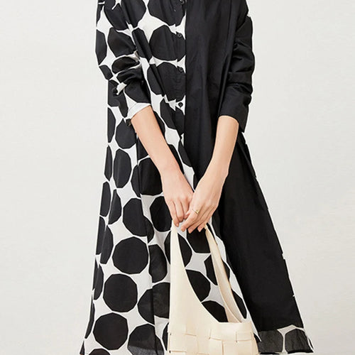Load image into Gallery viewer, Women Black Dot Printed Big Size Knee-length Shirt Dress New Lapel Long Sleeve Fashion Tide Spring Autumn 2025 1DJ1505
