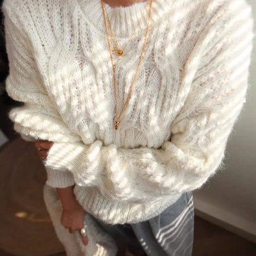 Load image into Gallery viewer, Women Fashion Loose Twist Fluffy Knitted Sweaters With Sequin Vintage Long Sleeve Female Pullovers Chic Tops  C-305
