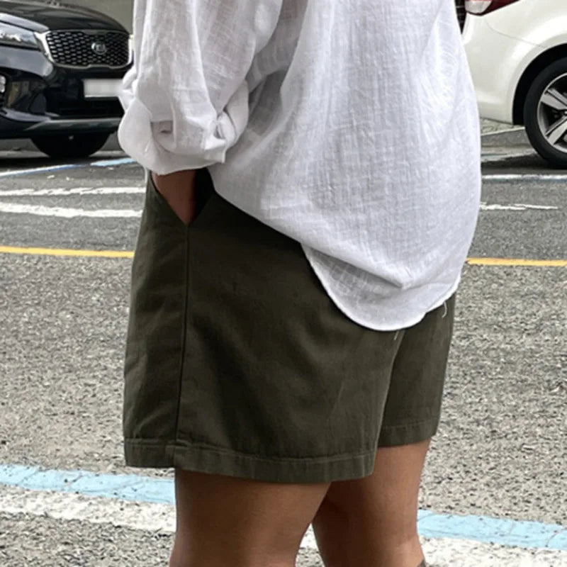 Simple Male Shorts Casual Lace-up Straight Wide Leg Men's Loose Trousers Solid Color Menwear Fashion Summer 9C6336