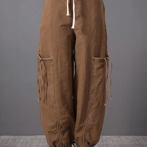 Load image into Gallery viewer, High Waist Khaki Drawstring Pockets Denim Long Wide Leg Pants New Trousers Women Fashion Tide Spring Autumn 2025 11A0731

