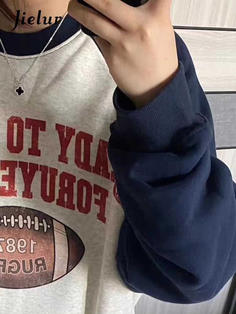 O-neck Loose Spell Color Women's Hoodies Letter Printed Fashion Female Streetwear Simple Casual Pullover Female Hoodies