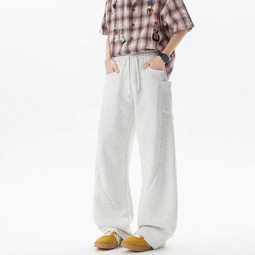 Load image into Gallery viewer, Summer Men's Sweatpants Straight Wide Leg Elastic Waist Style Fashion Solid Color Trousers Men Bottoms Pockets 9W1398
