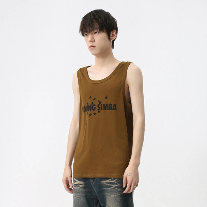 Men's Casual Vest 2024 Summer New Korean Style Letter Printed Sleeveless Sports Tank Top Trend Versatile Loose Top 9C5837