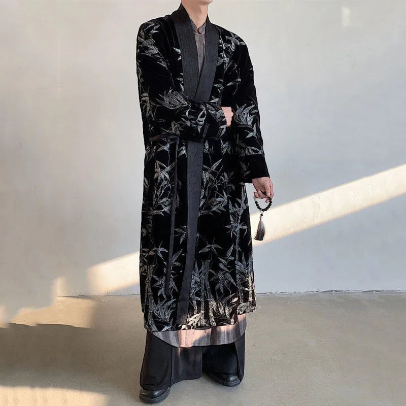 Men's Trench Coat Spring Embroidered Silver Bamboo Decoration New Chinese Style Stand Collar Handsome Male Clothing 9W1706