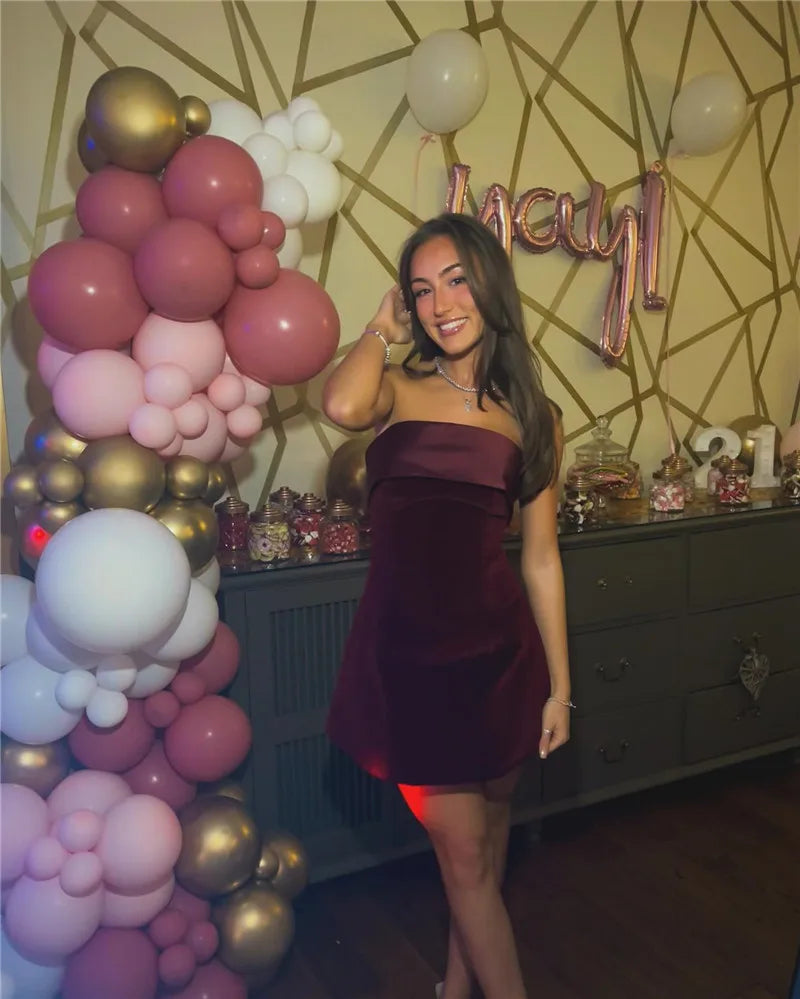 Strapless Backless Sexy Mini Dress Women Fashion With Zipper Off-shoulder Sleeveless A-line Bodycon Club Party Dress