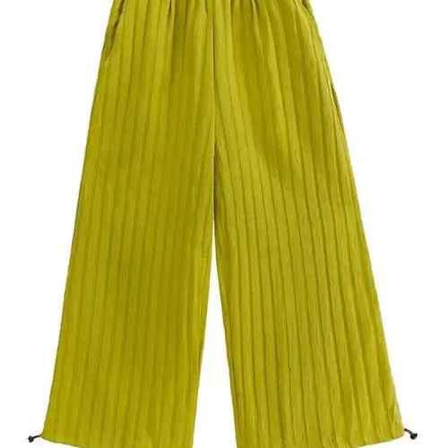 Load image into Gallery viewer, High Elastic Waist Green Pleated Striped Drawstring Pants New Loose Fit Trousers Women Fashion Spring Autumn 2025 1DF5825

