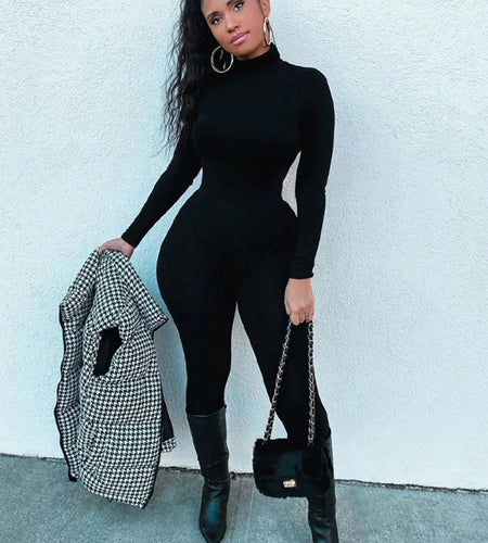 High Neck Long Sleeve Zipper Long Sleeve Jumpsuit Women Elastic Tight Casual Female Jumpsuit Temperament Outdoor Sporty