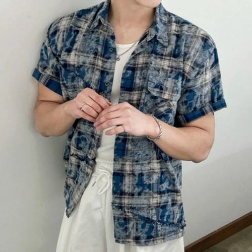 Load image into Gallery viewer, Men's Tie Dye Short Sleeve Shirts New Summer Loose Plaid Korean Turn-down Collar Trendy Male Clothing Loose Fiting 9W1626
