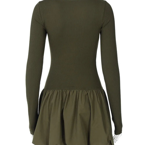 Load image into Gallery viewer, Long Sleeve Puffball Sexy Mini Dress For Women Autumn Winter New O Neck High Waist A-line Ruffled Pleated Dress
