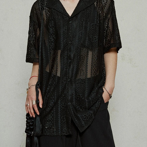 Load image into Gallery viewer, Women Beige Hollow Out Pocket Big Size Elegant Blouse New Lapel Short Sleeve Shirt Fashion Tide Spring Summer 2025 1DJ1184
