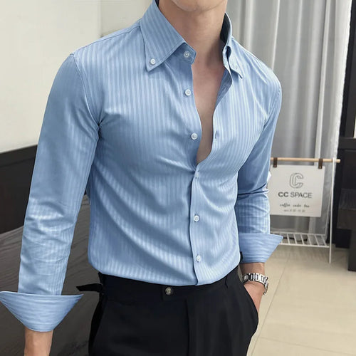 Load image into Gallery viewer, Men&#39;s New Long Sleeve Shirts Korean Design Turn-down Collar Casual Handsome Male Stripe Single Breasted Shirts 9W1568
