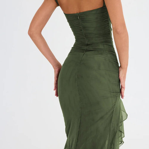 Load image into Gallery viewer, Elegant Ruffle Ruched Midi Dress For Women Robe Summer New Backless Sleeveless Irregular Club Party Sexy Dress Vestido
