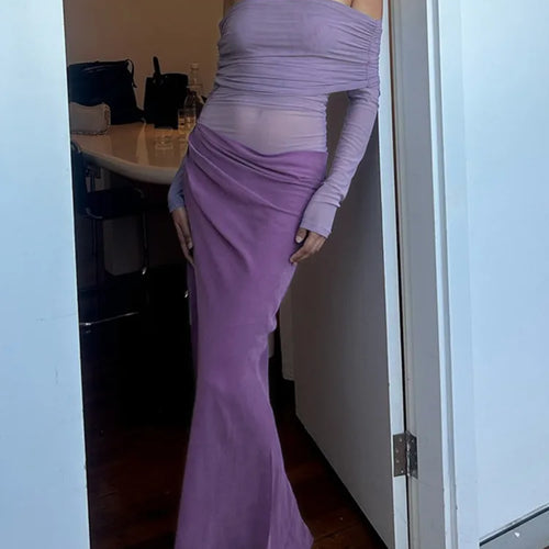 Load image into Gallery viewer, Elegant Mesh Patchwork Satin Long Sleeve Bodycon Party Club Evening Dress Women 2025 Summer Sexy One Shoulder Vestido
