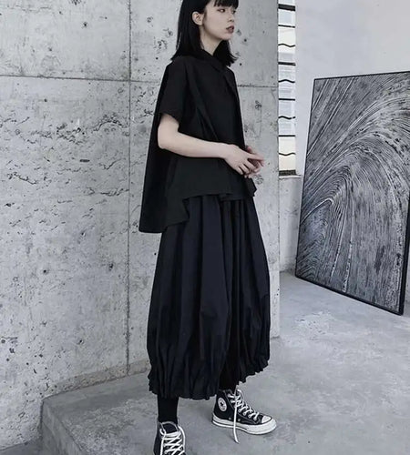 High Elastic Waist Black Brief Pleated Wide Leg Pants New Loose Fit Trousers Women Fashion Tide Spring Autumn 2025 1DF1103