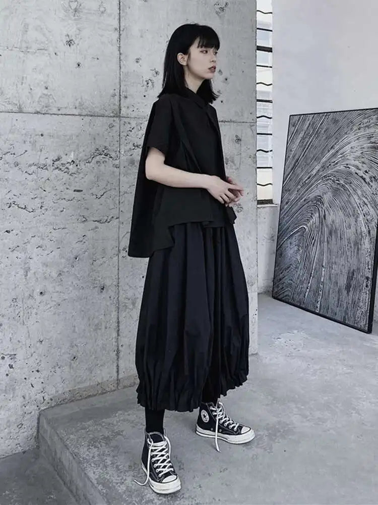 High Elastic Waist Black Brief Pleated Wide Leg Pants New Loose Fit Trousers Women Fashion Tide Spring Autumn 2025 1DF1103