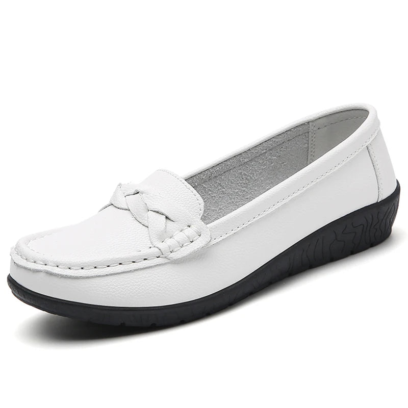 Woman Shoes Slip-on Flat Shoes With Soft Leather Loafers Women's 2025 New Flats Casual Shoes Women Footwear White Zapatos Mujer
