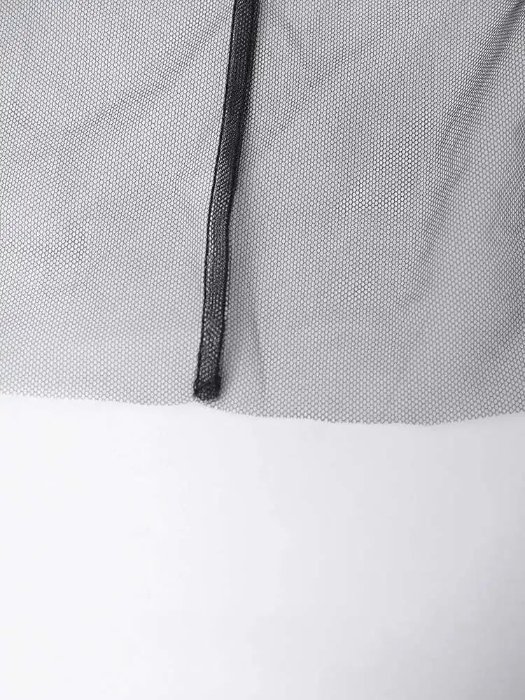 Women Black Irregular Ruffles Mesh Elegant Perspective Dress New Round Neck Sleeveless Fashion Spring Summer 2025 CPDB108