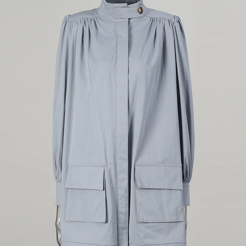 Load image into Gallery viewer, Solid Loose Spliced Crimping Fashion Jackets for Women High Neck Long Sleeves Patchwork Pockets Jacket Female New
