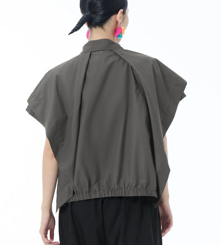 Women Gray Irregular Spliced Bandage Big Size Blouse New Lapel Short Sleeve Shirt Fashion Tide Spring Summer 2025 1DJ1605