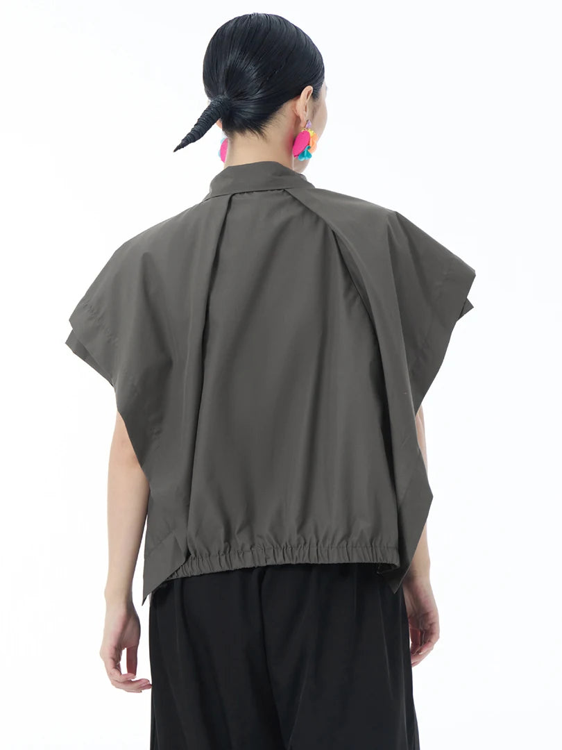 Women Gray Irregular Spliced Bandage Big Size Blouse New Lapel Short Sleeve Shirt Fashion Tide Spring Summer 2025 1DJ1605