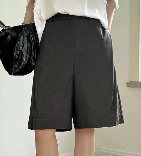 High Elastic Waist Gray Pocket Elegant Knee Length Pants New Trousers Women Fashion Tide Spring Summer 2025 1DH5814