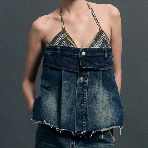 Load image into Gallery viewer, Hit Color Spliced Button Loose Vests For Women Halter Sleeveless Patchwork Flash Vest Female Fashion Style Clothes
