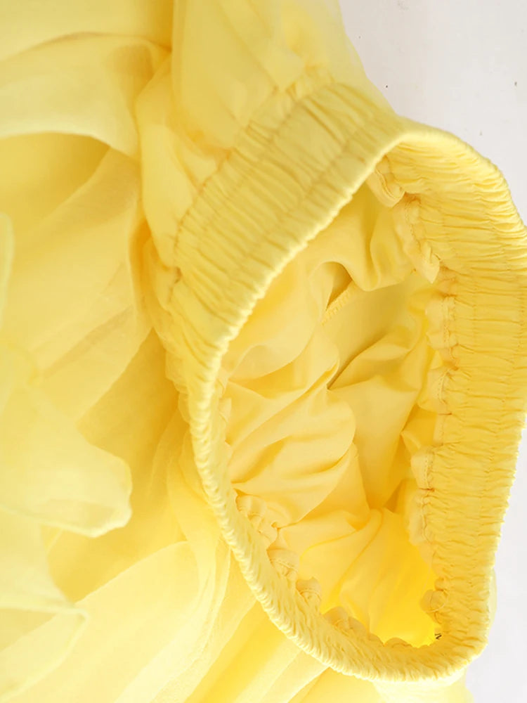 High Elastic Waist Khaki Three-dimensional Flower Mesh Half-body Skirt Women Fashion Tide New Spring Autumn 20251DJ0912