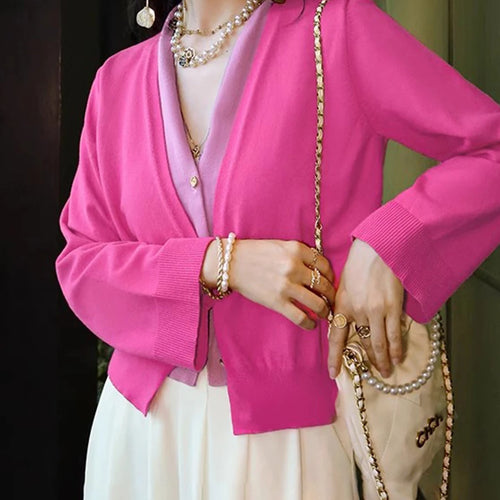 Load image into Gallery viewer, Hit Color Sweater For Women V Neck Long Sleeve Spliced Single Breasted Casual Knitting Sweaters Female Fashion New
