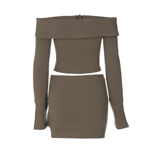 Load image into Gallery viewer, Sexy Two Piece Sets Women Off-shoulder Long Sleeve T-shirt And Mini Skirt Matching Sets Backless Sexy 2 Piece Sets
